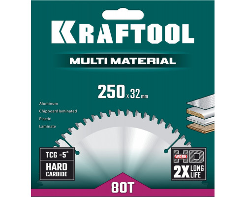 Пильный диск по алюминию Multi Material, 250 х 32 мм, 80Т KRAFTOOL 36953-250-32