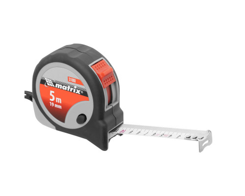 Рулетка Continuous fixation,5 м х 19 мм,двухкомпонентный корпус,плавная фиксация Matrix