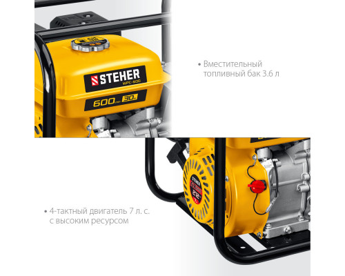 Мотопомпа бензиновая 600 л/мин STEHER WPC-600