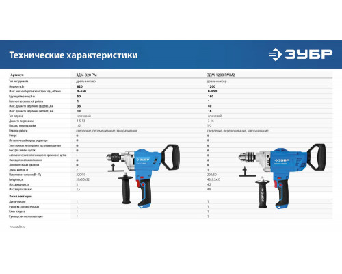 Дрель-миксер 820 Вт, 13 мм ЗУБР Профессионал ЗДМ-820 РМ