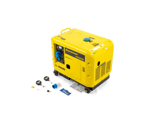 Генератор диз. CHAMPION DG6501ES+ATS (5/5,5кВт 8,9лс 16л 12V 160кг эл.стартер,колеса,счетчик,кожух) (DG6501ES)