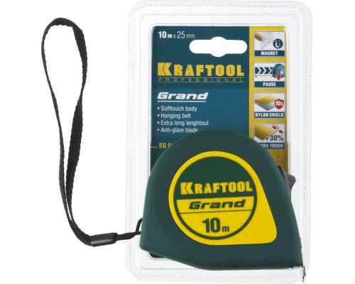 Рулетка 10 м х 25 мм Grand KRAFTOOL 34022-10-25