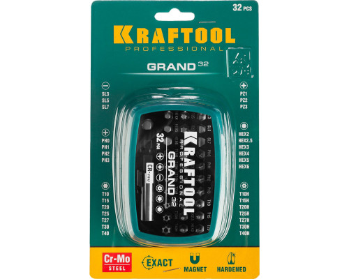 Набор бит Grand-32, с магнитным адаптером, 32 шт KRAFTOOL 26083-H32
