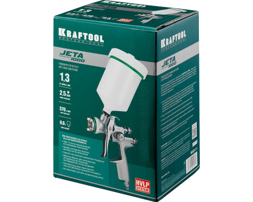 Пневматический краскопульт JETA 1000, HVLP, 1.3 мм, с верхним бачком KRAFTOOL 06559-1.3