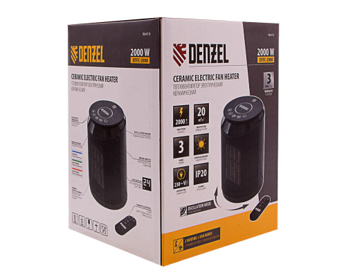 Тепловентилятор электрический керамический DTFC-2000, пульт, 3 режима, вентилятор, нагрев 1000/2000 Вт Denzel (96419)