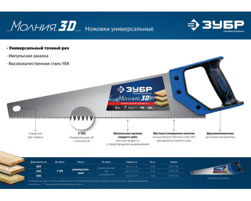 Ножовка универсальная Молния-3D, 500 мм, 7 TPI ЗУБР Профессионал 15077-50_z01