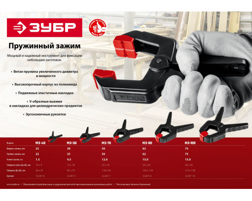 Пружинный зажим МЗ-40, 38 х 38 мм ЗУБР 32247-4