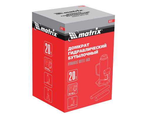 Домкрат гидравлический бутылочный, 20 т, высота подъема 242-452 мм Matrix