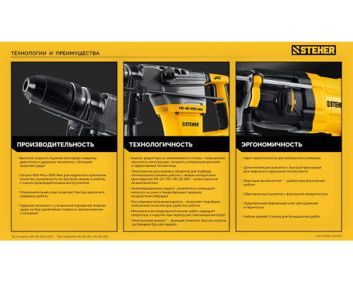 Перфоратор SDS Plus 24 мм, 750 Вт STEHER HD-24-750