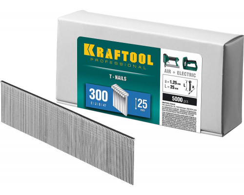 Гвозди тип 300 (47/J/F), 25 мм, калибр 18GA, 5000 шт KRAFTOOL 31785-25