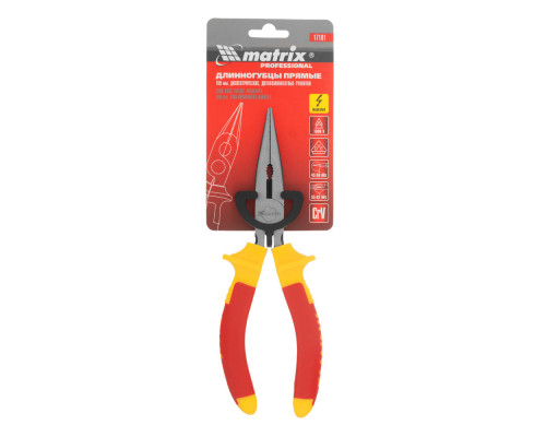 Длинногубцы прямые Insulated, 160 мм, двухкомпонентные рукоятки Matrix Professional (17101)