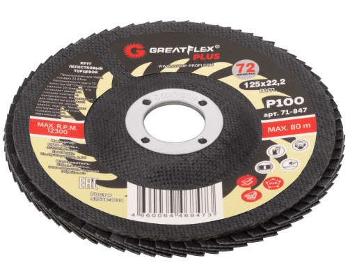 Круг лепестковый торцевой GreatFlex Plus (72 лепестка) 125 х 22,2 мм, P100 (71-847)