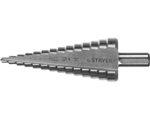 Сверло ступенчатое 4-30 мм, 14 ступеней, сталь HSS STAYER 29660-4-30-14
