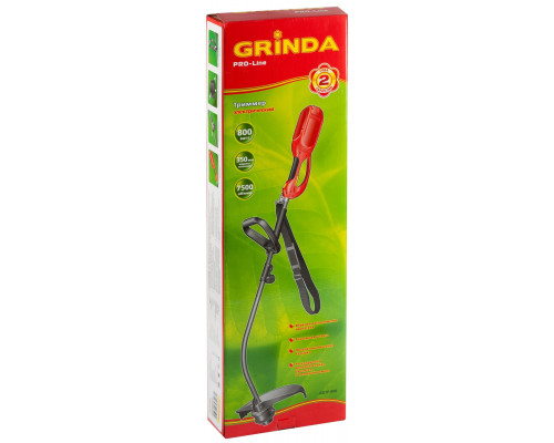 Триммер GRINDA, верхнее расположение двигателя, разъемная шланга, леска d=2.0 мм, 800 Вт, 7500 об/мин