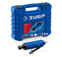 Набор в кейсе: прямая цанговая пневмошлифмашина, 10 шарошек и оснастка ЗУБР ПРОФЕССИОНАЛ 64333-H