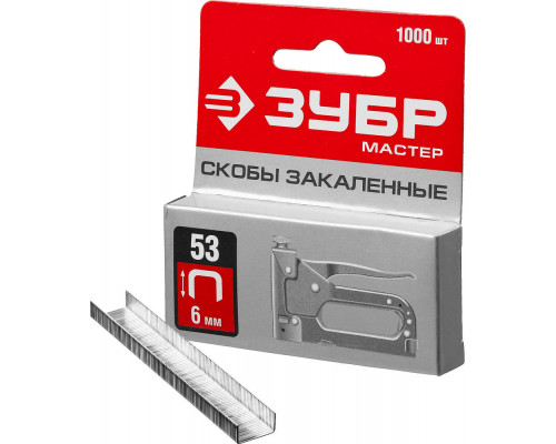 Скобы 6 мм, тип 53 (A/10/JT21), калибр 23GA, 1000 шт ЗУБР 31625-06