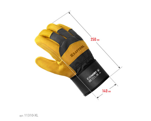 Комбинированные двухслойные спилковые перчатки COMBI, XL (10), с доп. слоем на ладони KRAFTOOL 11310-XL