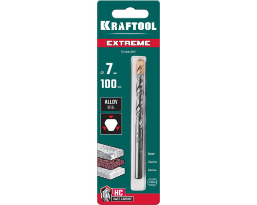 Сверло по бетону Extreme, 7 х 100 мм, трехгранный хвостовик KRAFTOOL 29166-100-07