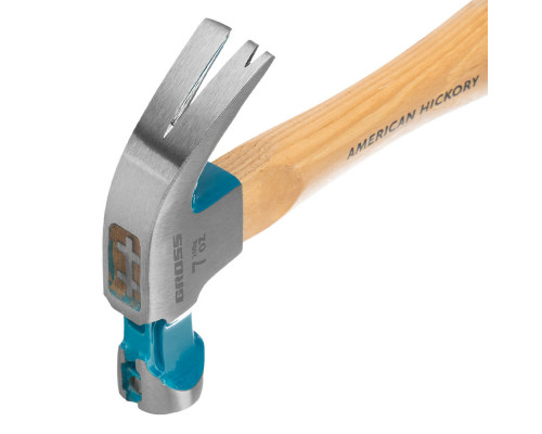 Молоток-гвоздодер, 200 г, угол 45, магнит, обрезиненная рукоятка American hickory GROSS