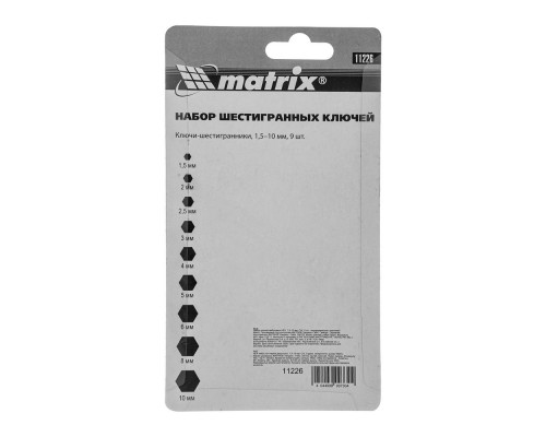 Набор ключей имбусовых HEX, 1.5-10 мм, CrV, 9 шт Matrix