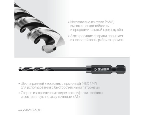 Сверло по металлу НЕХ-1/4