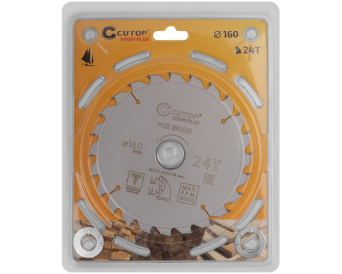 Диск пильный по дереву с тефлоновым покрытием 24Т, CUTOP Profi plus 160 х 1,3/2,0 х 30/25,4/20/16 мм (75-16024Т)