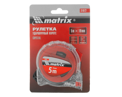 Рулетка Crystal,5 м х 19 мм,корпус из поликарбоната Matrix