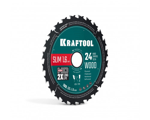 Диск пильный по дереву Slim wood cut, 190 х 30 x 1.6 мм, 24Т KRAFTOOL 36955-190-30-24