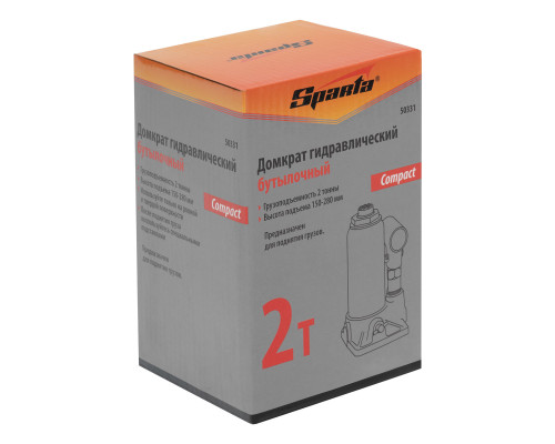 Домкрат гидравлический бутылочный 2 т, h подъема 150-280 мм Sparta Compact (50331)