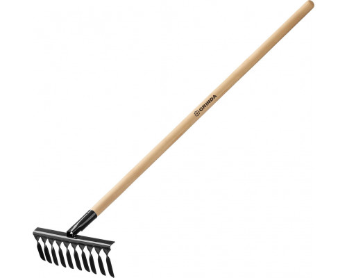 Садовые грабли GS-10 WOOD, 320 х 95 х 1300 мм, 10 витых зубцов, углеродистая сталь, антикор. покрытие, черенок дерев. высш. сорт GRINDA 39581-10