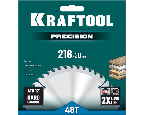Пильный диск по дереву Precision, 216 х 30 мм, 48Т KRAFTOOL 36952-216-30