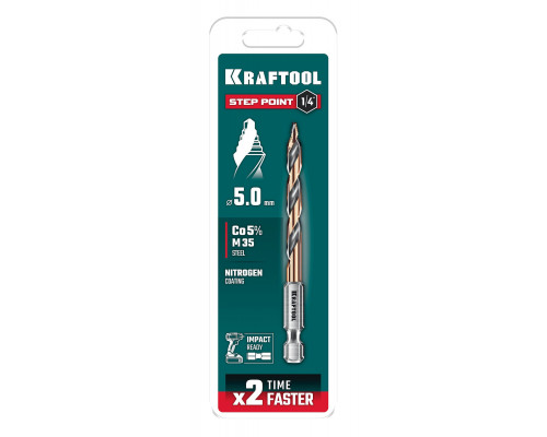 Сверло по металлу для винтовёртов и шуруповертов IMPACT READY STEP POINT d5.0 х 91 мм KRAFTOOL 29653-5