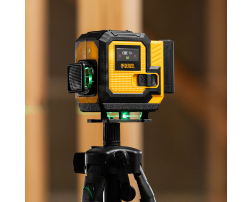 Лазерный уровень мультипризменный DLV-360-3T, 30 м, зеленый луч, Li-Ion 2,4 Aч, штатив // Denzel (350805)