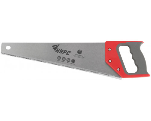 Ножовка по дереву, средний каленый зуб 7 ТPI, 2D заточка, пластиковая прорезиненная ручка 400 мм (40316)