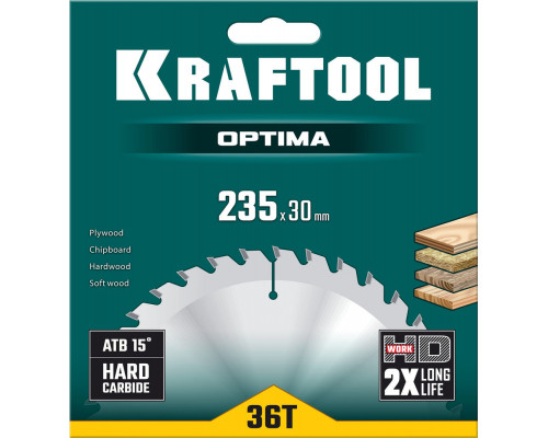 Пильный диск по дереву Optima, 235 х 30 мм, 36Т KRAFTOOL 36951-235-30
