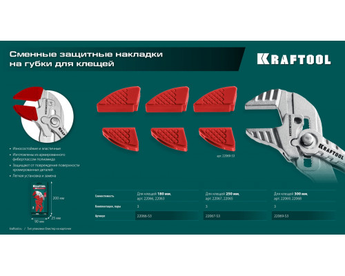 Накладки защитные сменные на губки для клещей 180 мм набор из 3-х пар KRAFTOOL Vise-Wrench 22066-S3