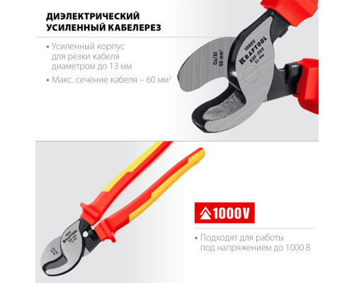 Усиленный диэлектрический кабелерез KSF-25V, d 13 мм, 250 мм, VDE, 1000 В KRAFTOOL 23334-25V