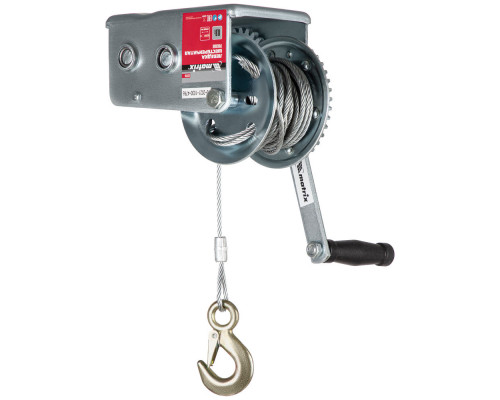 Лебедка шестеренчатая, тяга 0.8 т, тросовая Matrix (522735)