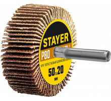 Круг шлифовальный лепестковый d 50 x 20 мм, P80, на шпильке d 6 мм STAYER 36607-080