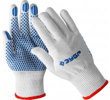 Перчатки х/б с покрытием из ПВХ-геля, противоскользящие, точки увеличенного размера, 13 класс ЗУБР ТОЧКА+ Профессионал 11451-S