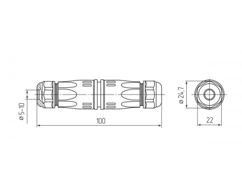 Коннектор кабельный I-образный FFC-25/RJ45-IP68 (Fortisflex) (101766)