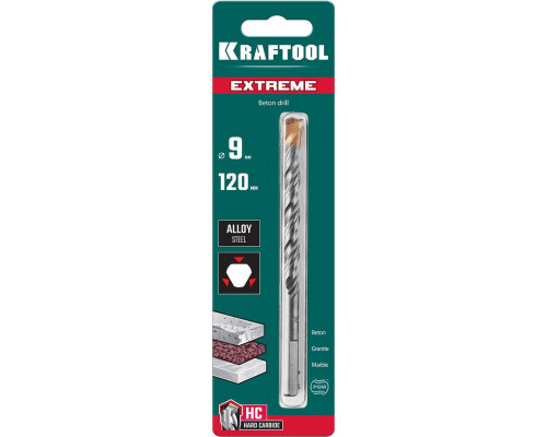 Сверло по бетону Extreme, 9 х 120 мм, трехгранный хвостовик KRAFTOOL 29166-120-09