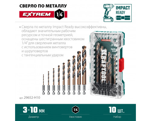 Набор сверл по металлу для винтовёртов и шуруповертов IMPACT READY НЕХ-1/4