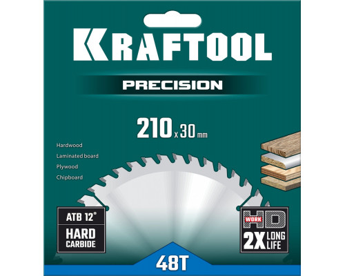 Пильный диск по дереву Precision, 210 х 30 мм, 48Т KRAFTOOL 36952-210-30