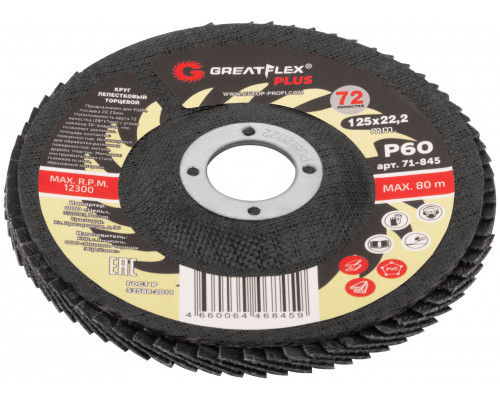 Круг лепестковый торцевой GreatFlex Plus (72 лепестка) 125 х 22,2 мм, P60 (71-845)