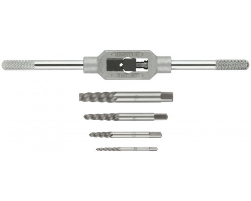 Набор экстракторов Профи, быстрорежущая HSS сталь, 4 шт., с метчикодержателем (36449)