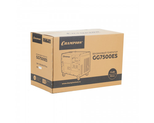 Генератор CHAMPION GG7500ES (PRO 5,5/6кВт 16лс 15л 12В 126кг, эл.стартер,счетчик,колеса,кожух) (GG7500ES)