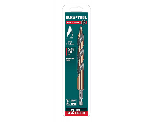 Сверло по металлу для винтовёртов и шуруповертов IMPACT READY STEP POINT d12.0 х 151 мм KRAFTOOL 29653-12