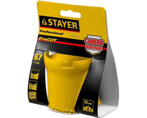 Коронка кольцевая 67 мм, L 55 мм, карбид вольфрама STAYER Professional 33345-67