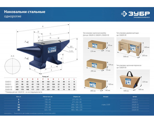 Наковальня стальная 50 кг ЗУБР Профессионал 32620-50